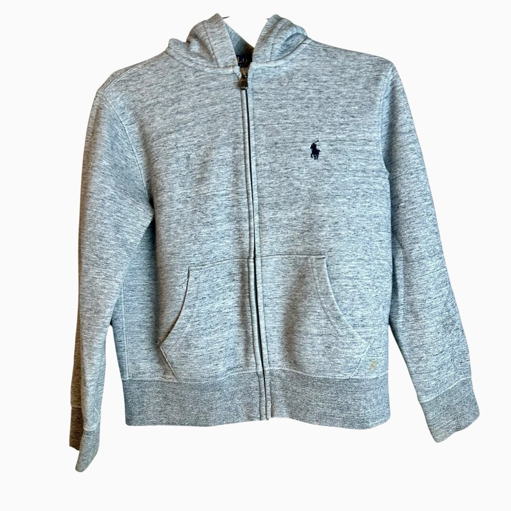 Polo Ralph Lauren Boys Size S (8) Gray Hoodie Pony Full Zip